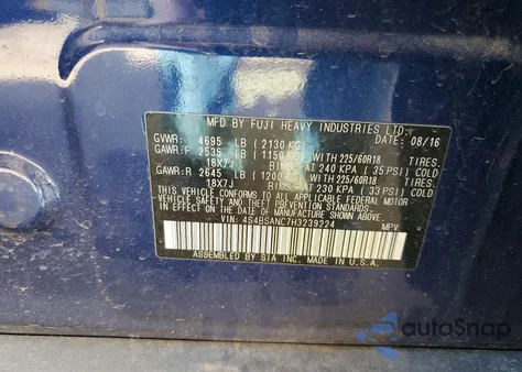 2017 Subaru Outback 2.5I Limited z USA, uszkodzony, nr VIN 4S4BSANC7H3239224